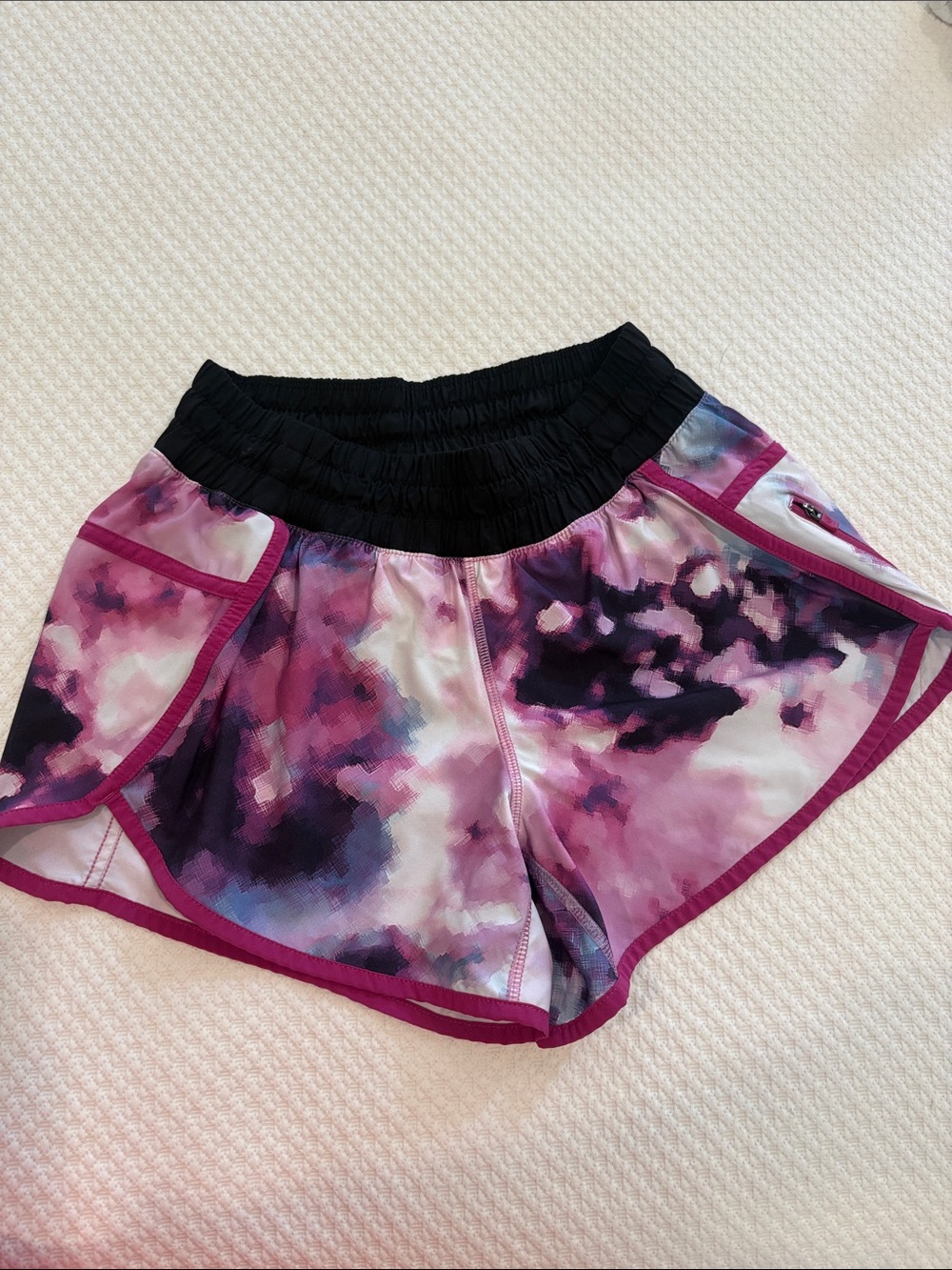 Lululemon Pink Tie-Dye Athletic Shorts with Black Waistband